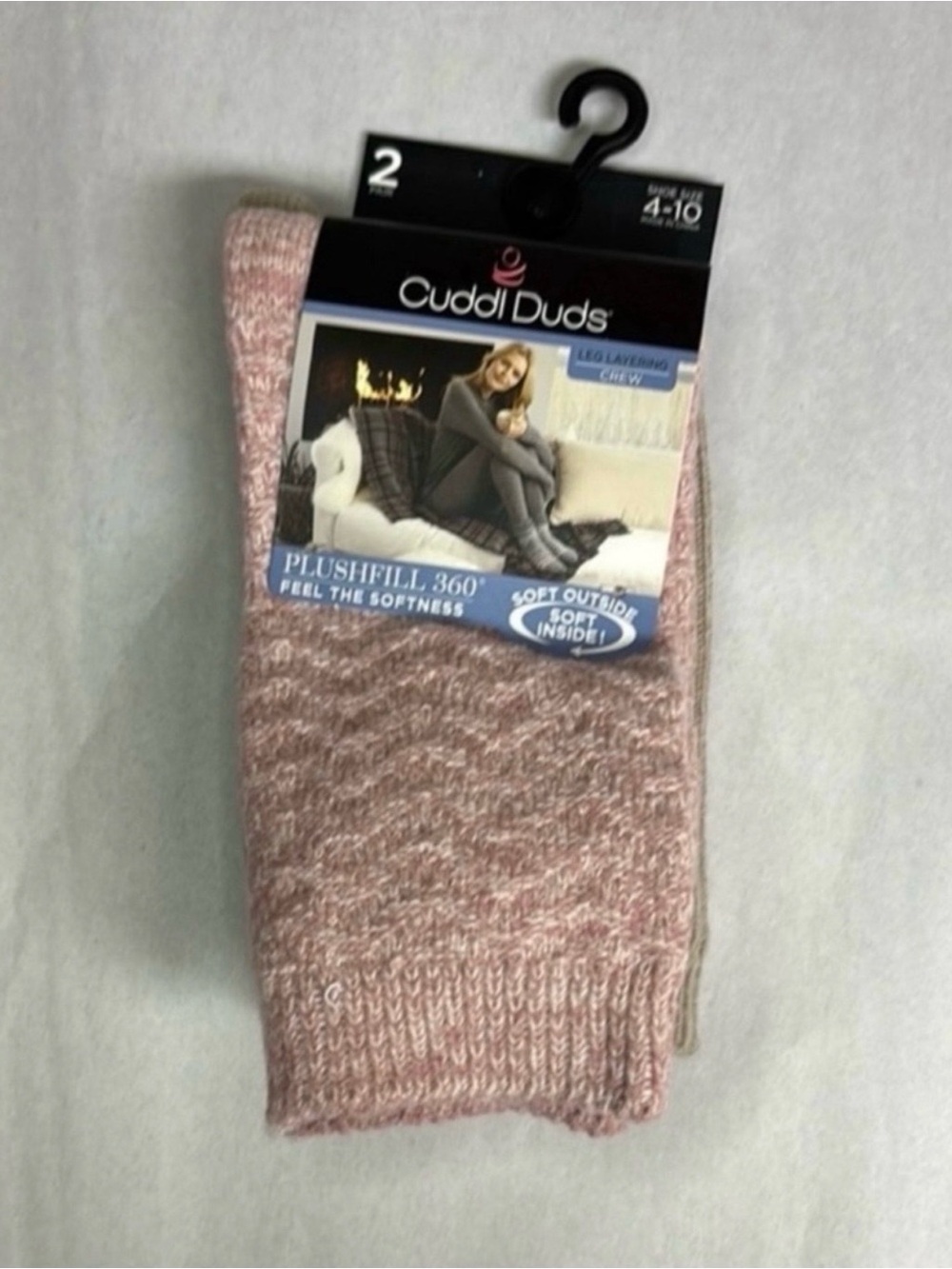New Cuddl Duds Socks Women’s 2 Pair Pink & Tan Soft Leg Layering Crew Casual
